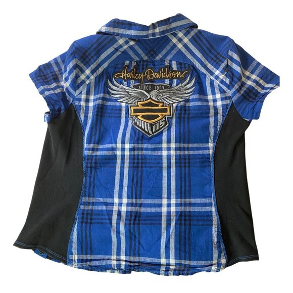 Harley-Davidson Womens 115th Anniversary Plaid Shirt Blue Black Large XL - Picture 1 of 10